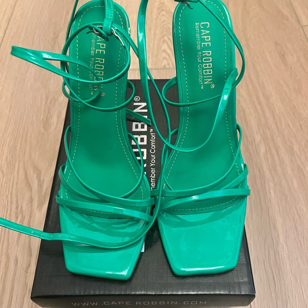 Cape Robbin Teal Strappy Square-Toe Heels